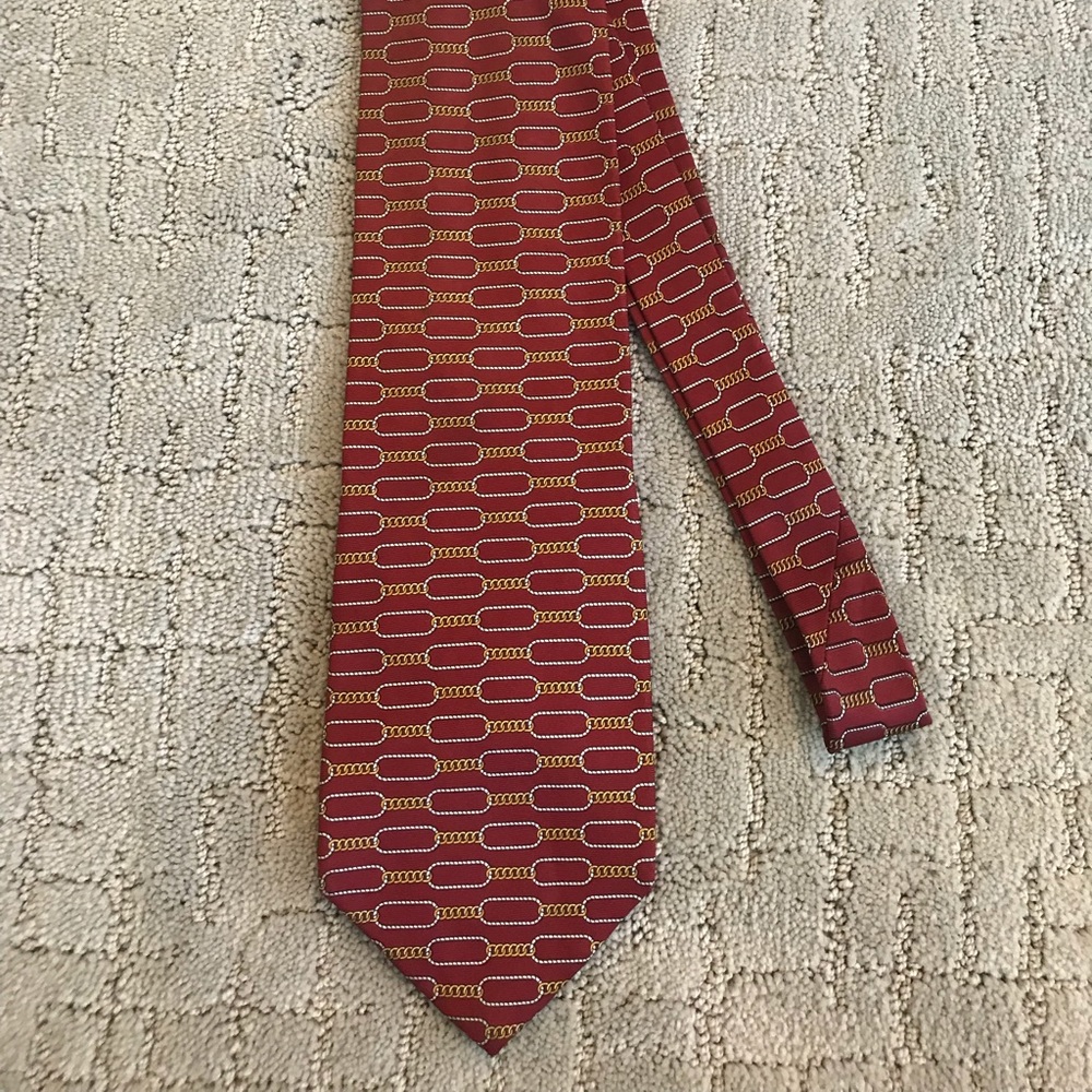 Gucci Neck Tie Chain Print Red Silk